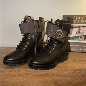 MICHAEL Michael Kors Black Boots with Gold Details